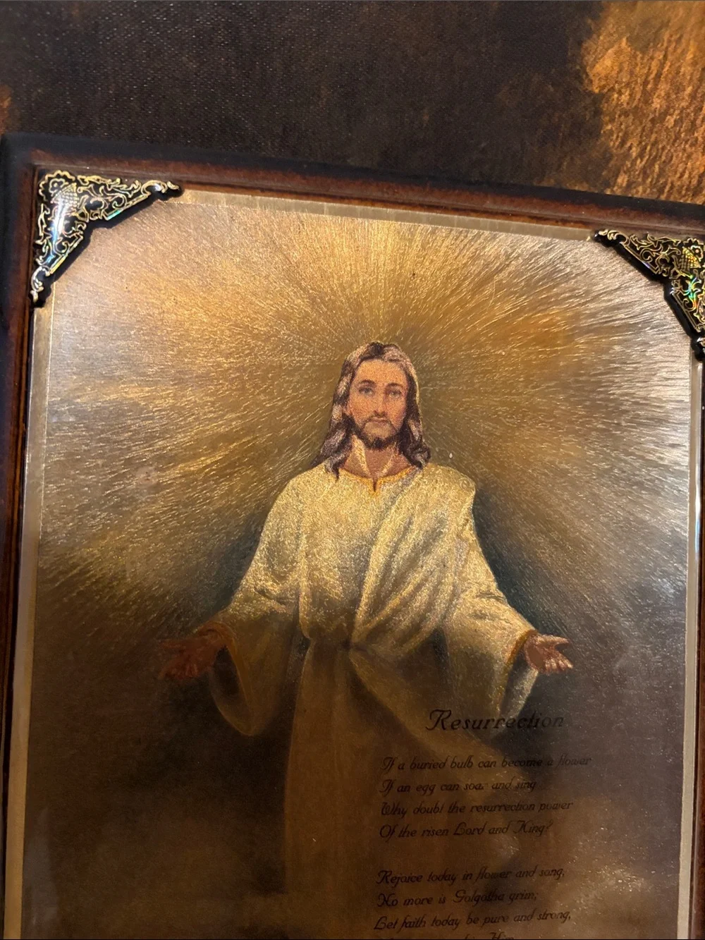 Christian Wall Art Print in Gold and Brown Frame